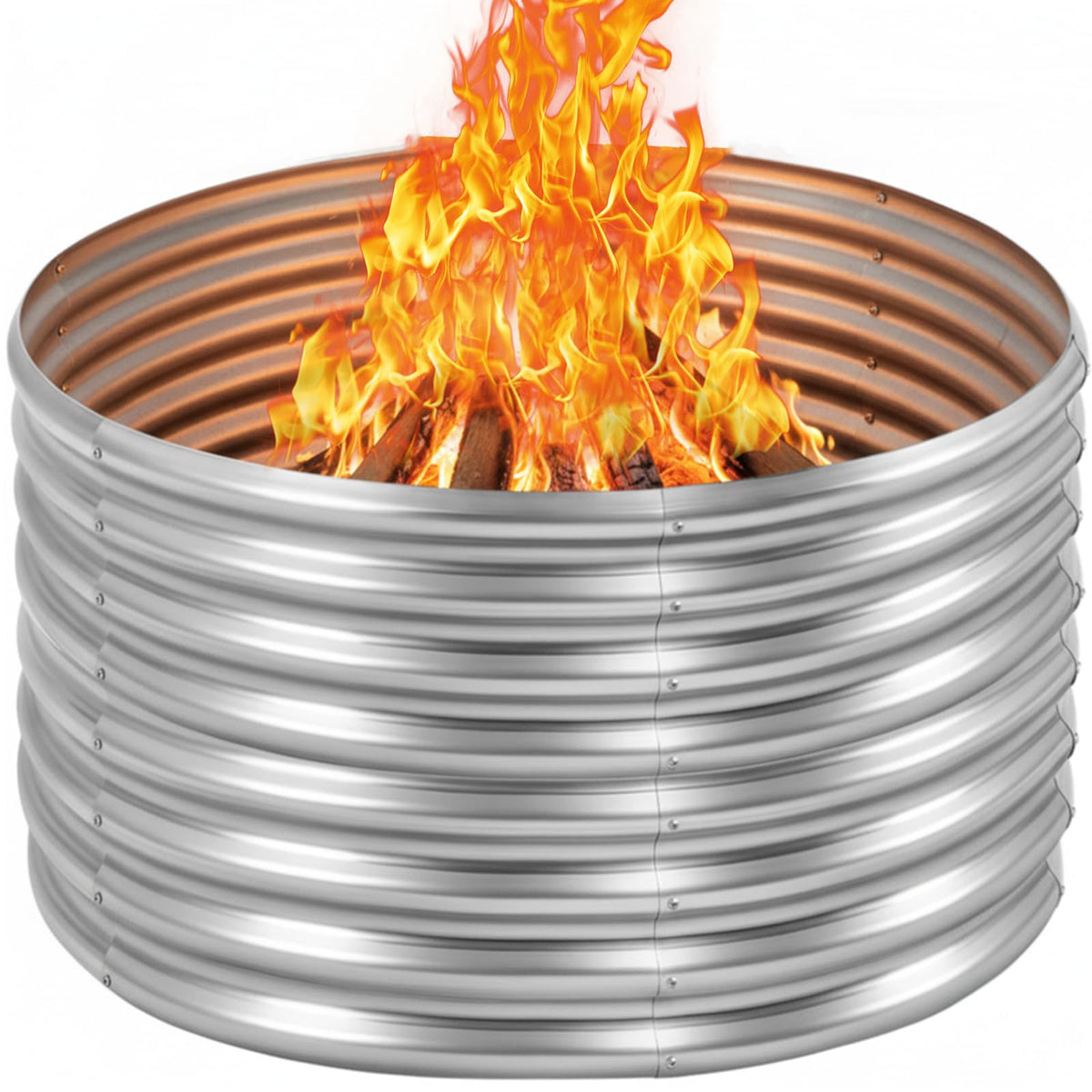 48 inch Fire Pit Ring, 4x4x2FT Galvanized Fire Ring, Wood Burning Fire Pits Ring, Outdoor Fireplace Height 2FT, Round Camp Fire Ring, Bonfire Pit for Camping, Backyard