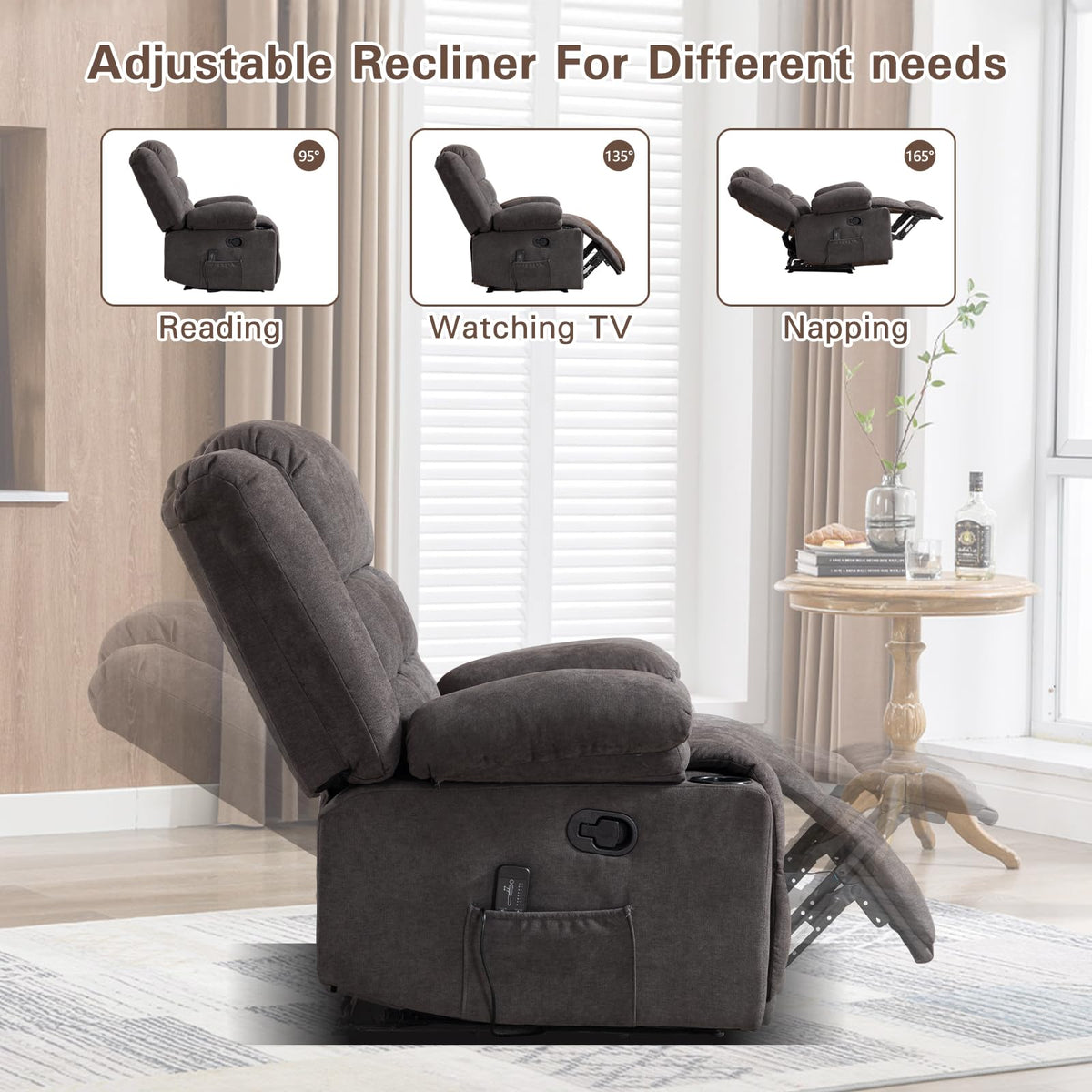 Grey Heated Massage Recliner