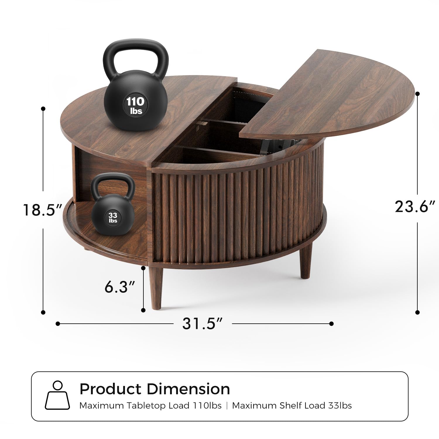 Lift Top Coffee Table with Fluted Storage