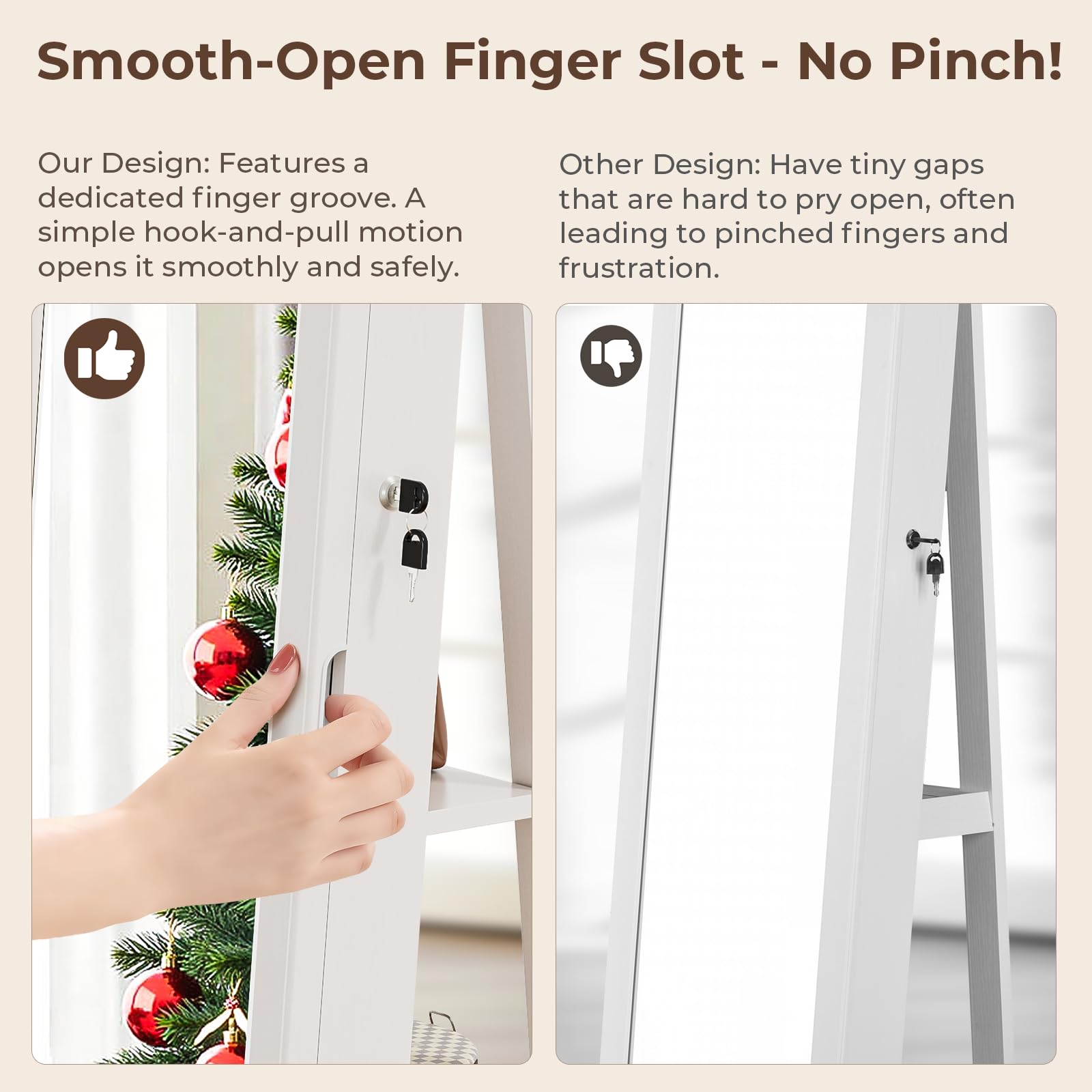 Lockable Jewelry Armoire with Full-Length Mirror