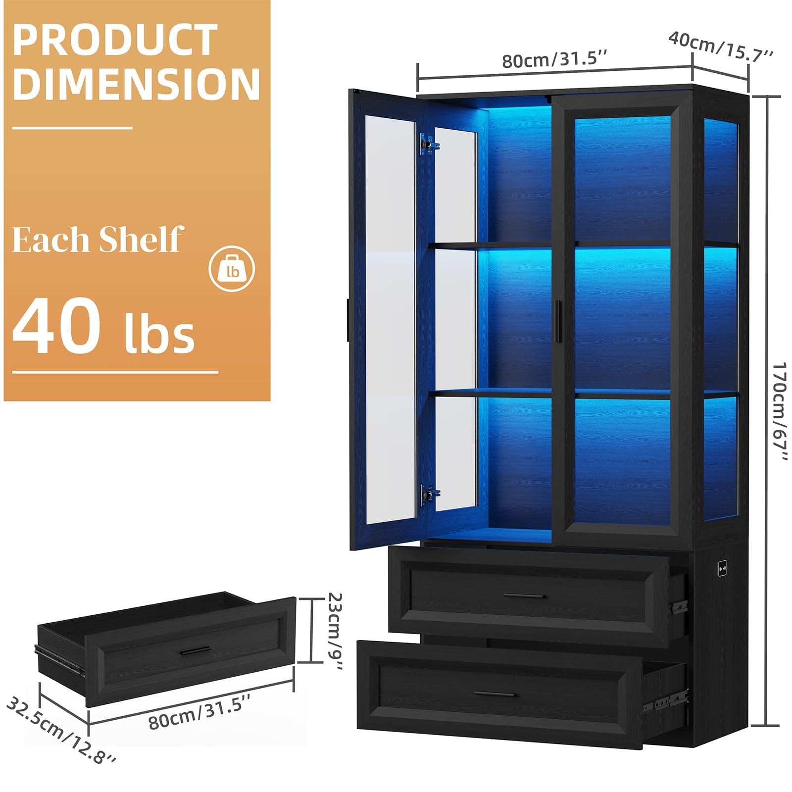 LED Display Cabinet with Drawers