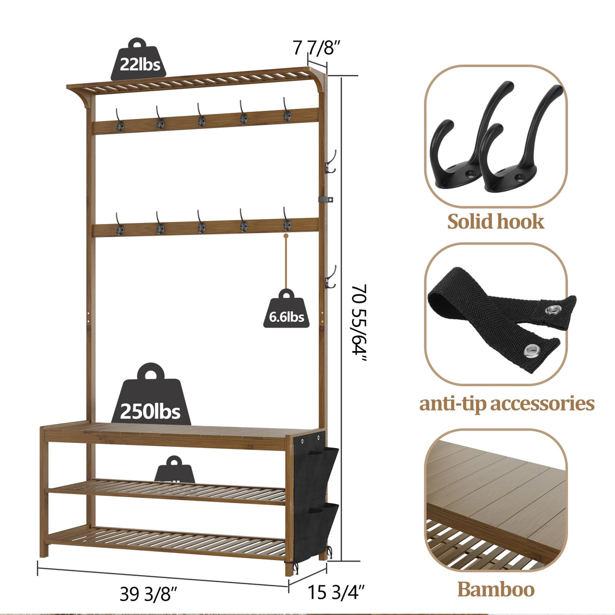 Bamboo Hall Tree with Shoe Storage Bench