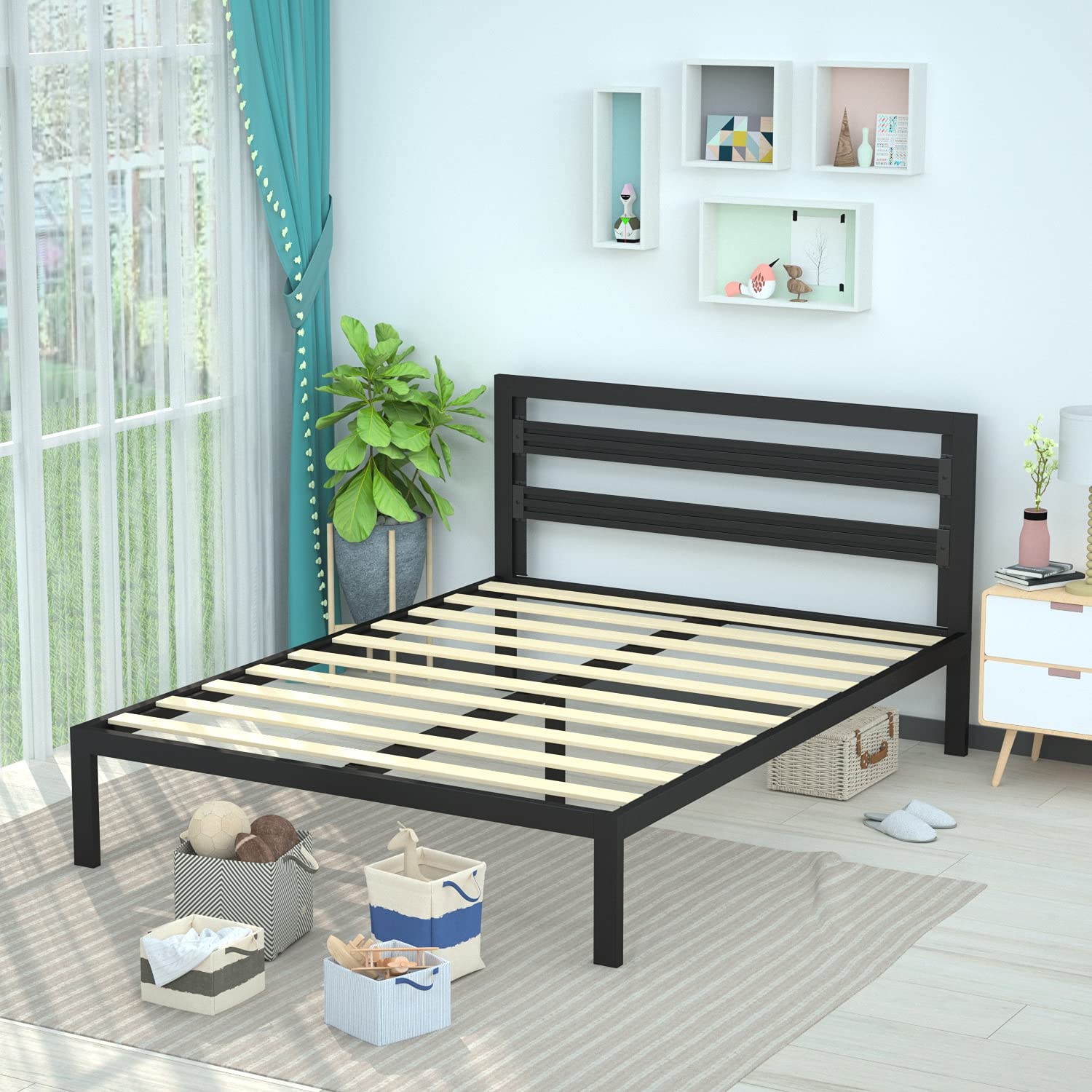 Queen Metal Bed Frame with Headboard