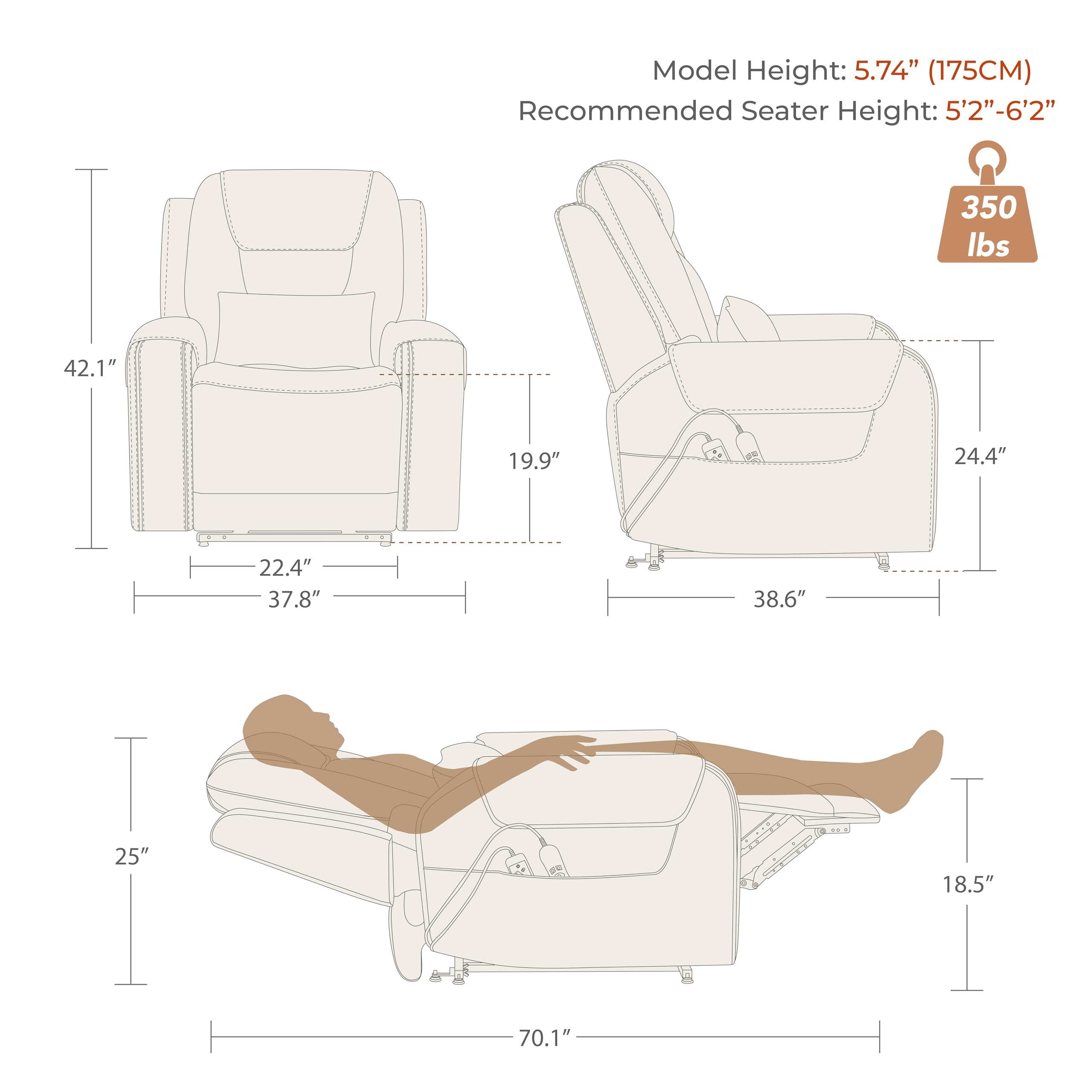 Power Lift Recliner Chair with Massage, Heat & Triple Motor