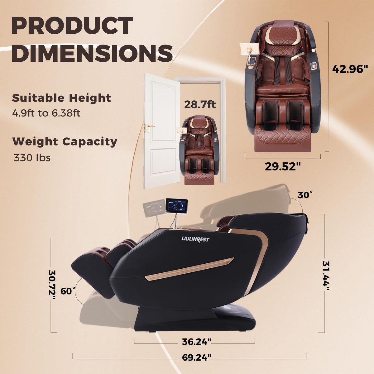 LIULINREST Massage Chair Full Body, 4D Zero Gravity Shiatsu Recliner with Heat, Body Scan, Deep Yoga Stretch, 50" SL-Track, Touch Screen, Airbags for Home, Brown
