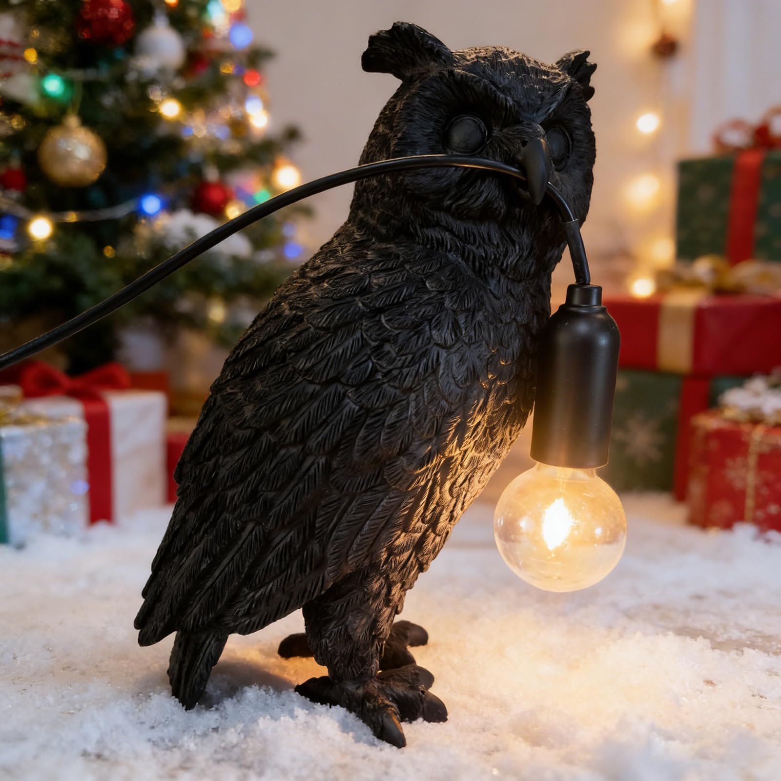 RUIQBMAY Resin Owl Table Lamp Themed Animal Desk Lamp Art Bird Night Light Lamp for Bedside,Living Room,Office Decor,AC 110V (Black Owl Lamp)