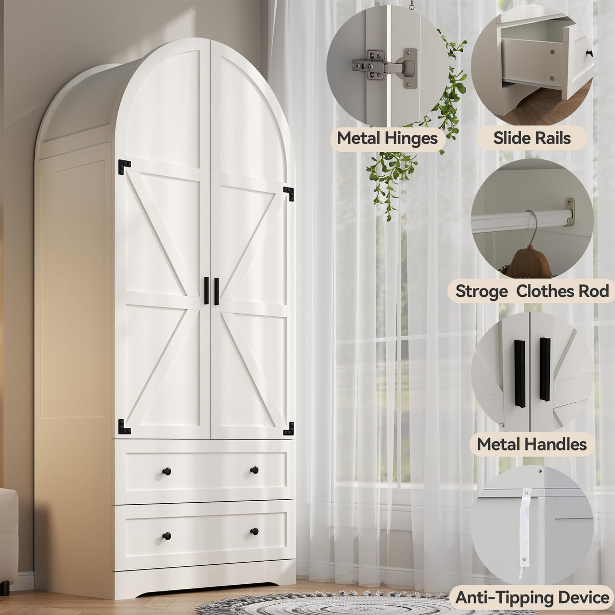 White Wardrobe with Drawers