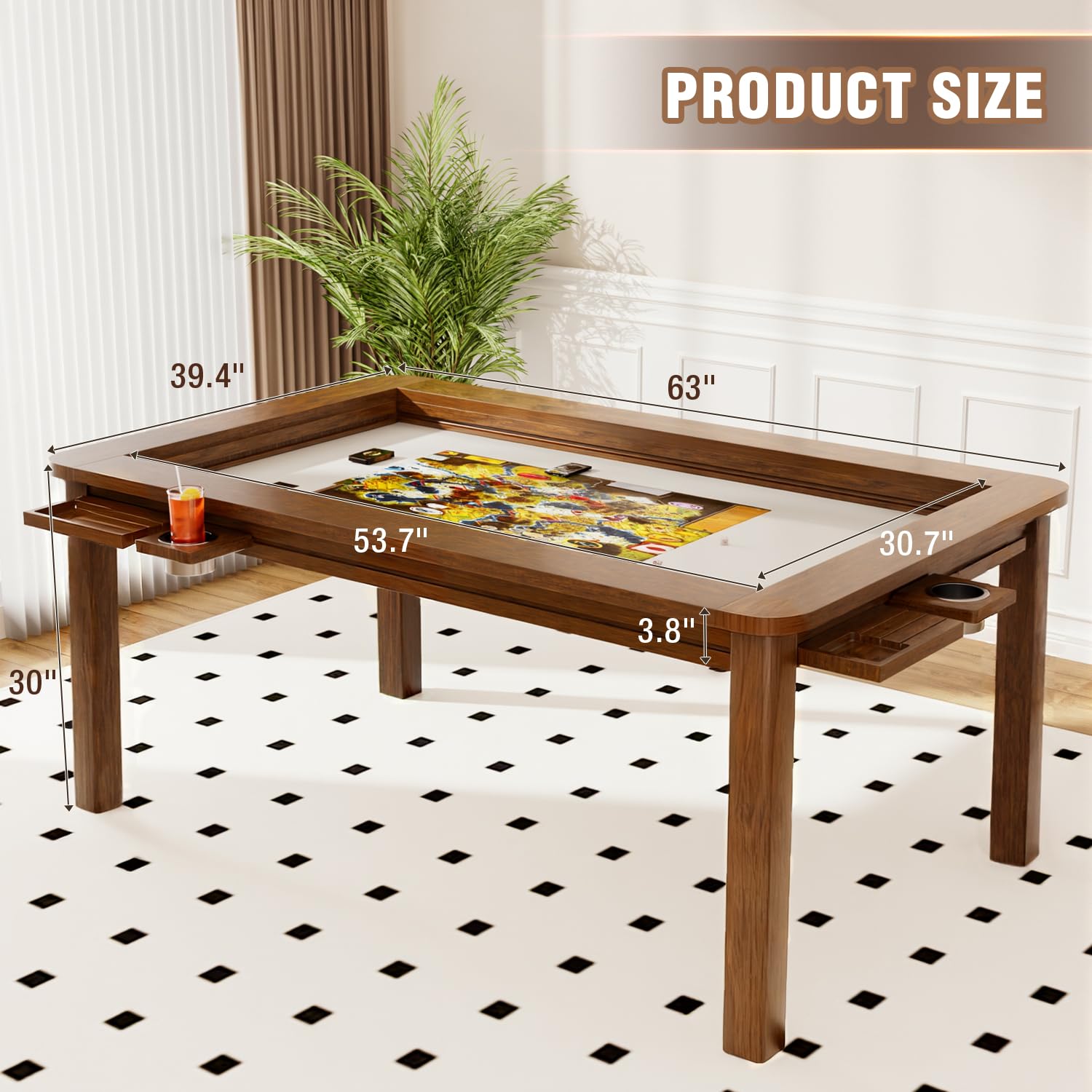 Solid Wood Board Game Table with Removable Top