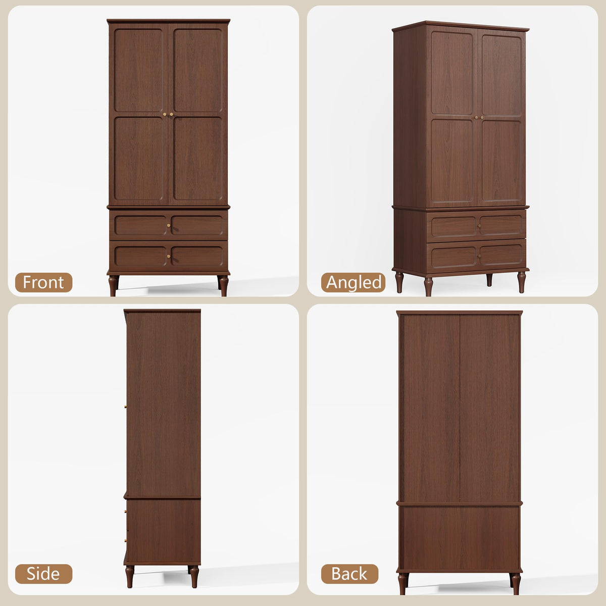 HLR 71" Wardrobe Closet Mid-Century Modern Style,Brown