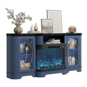 RNLRNL 70" TV Stand with 30" Curved Electric Fireplace, Blue/Black