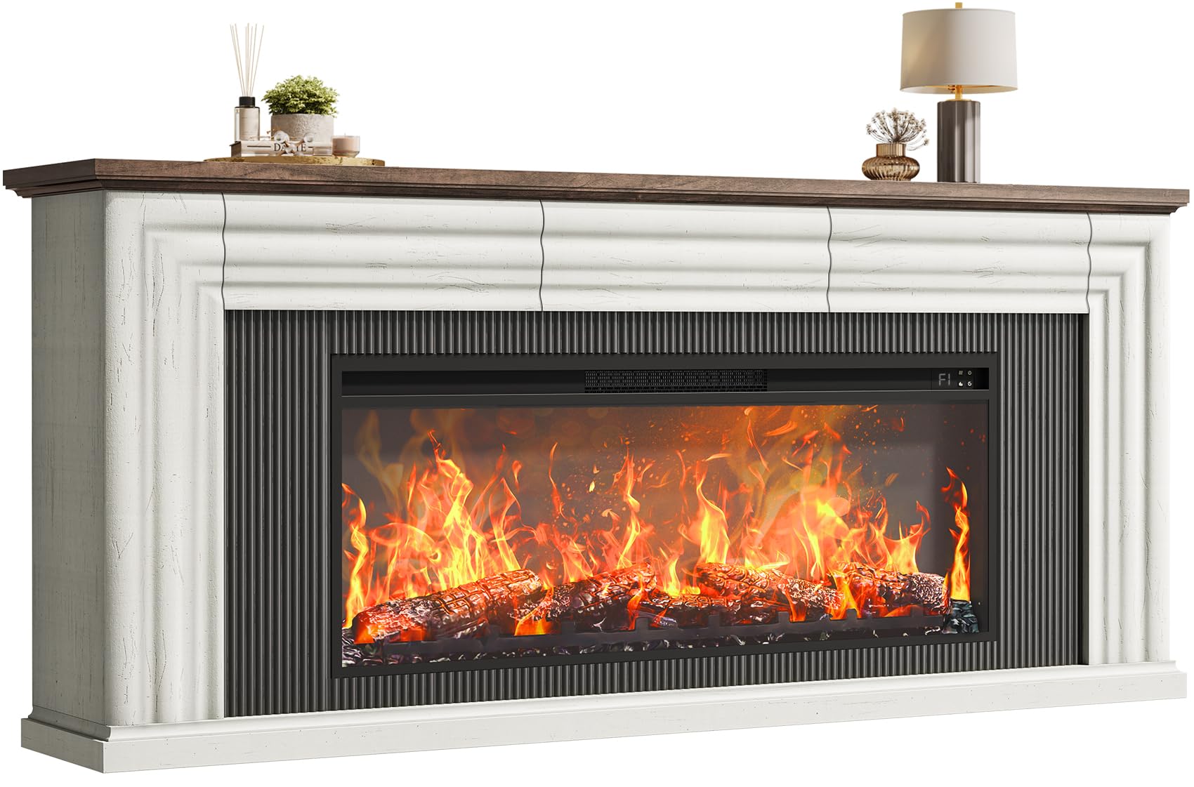 70" Farmhouse TV Stand with 42" Electric Fireplace & 3 Drawers