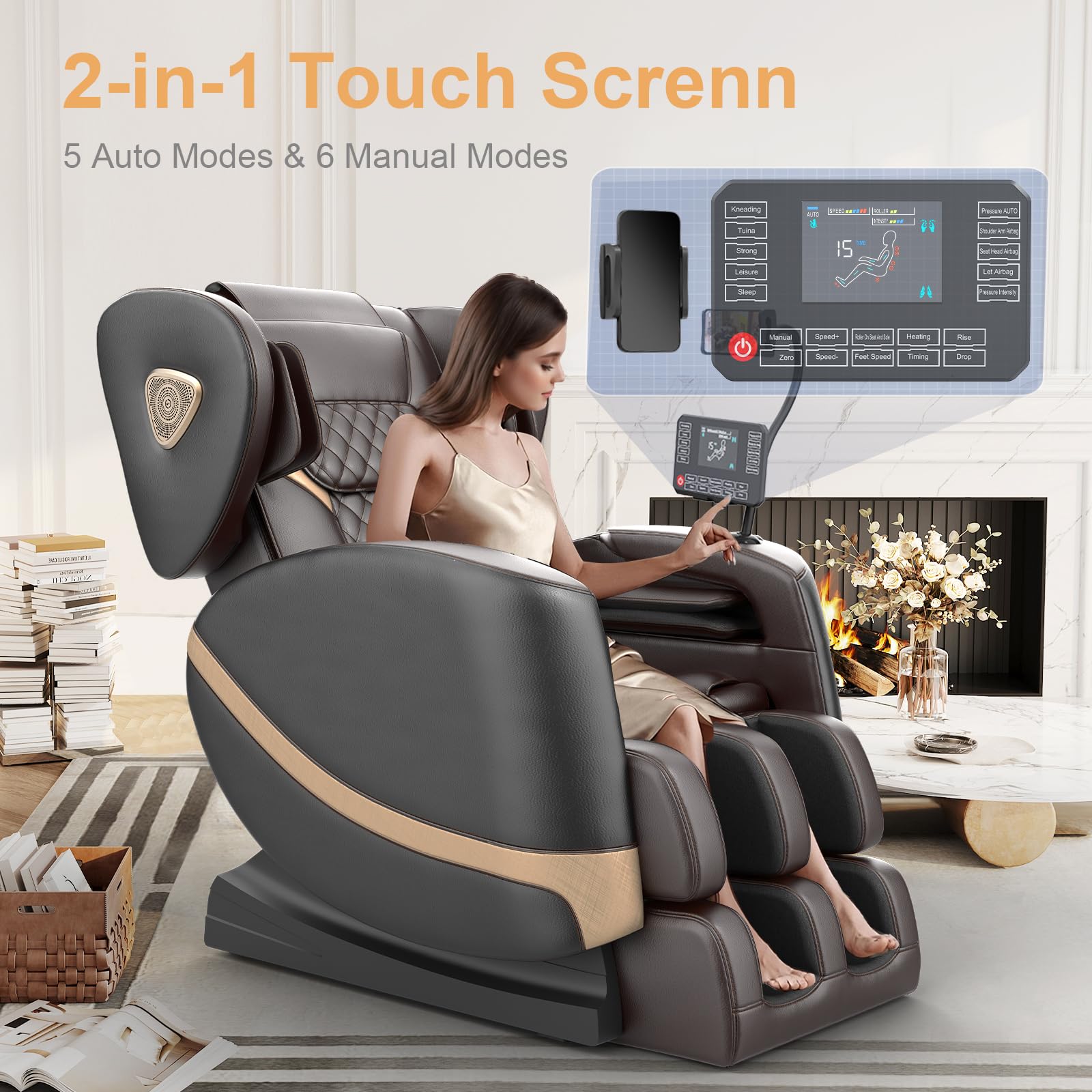 FURNIMAT 2026 Massage Chair Full Body, Zero Gravity Massage Chair with 10 Fix Rollers, Airbags, Heating, Foot Massage, Auto Modes, Bluetooth Speaker, Smart Screen Controller (Advanced Version)