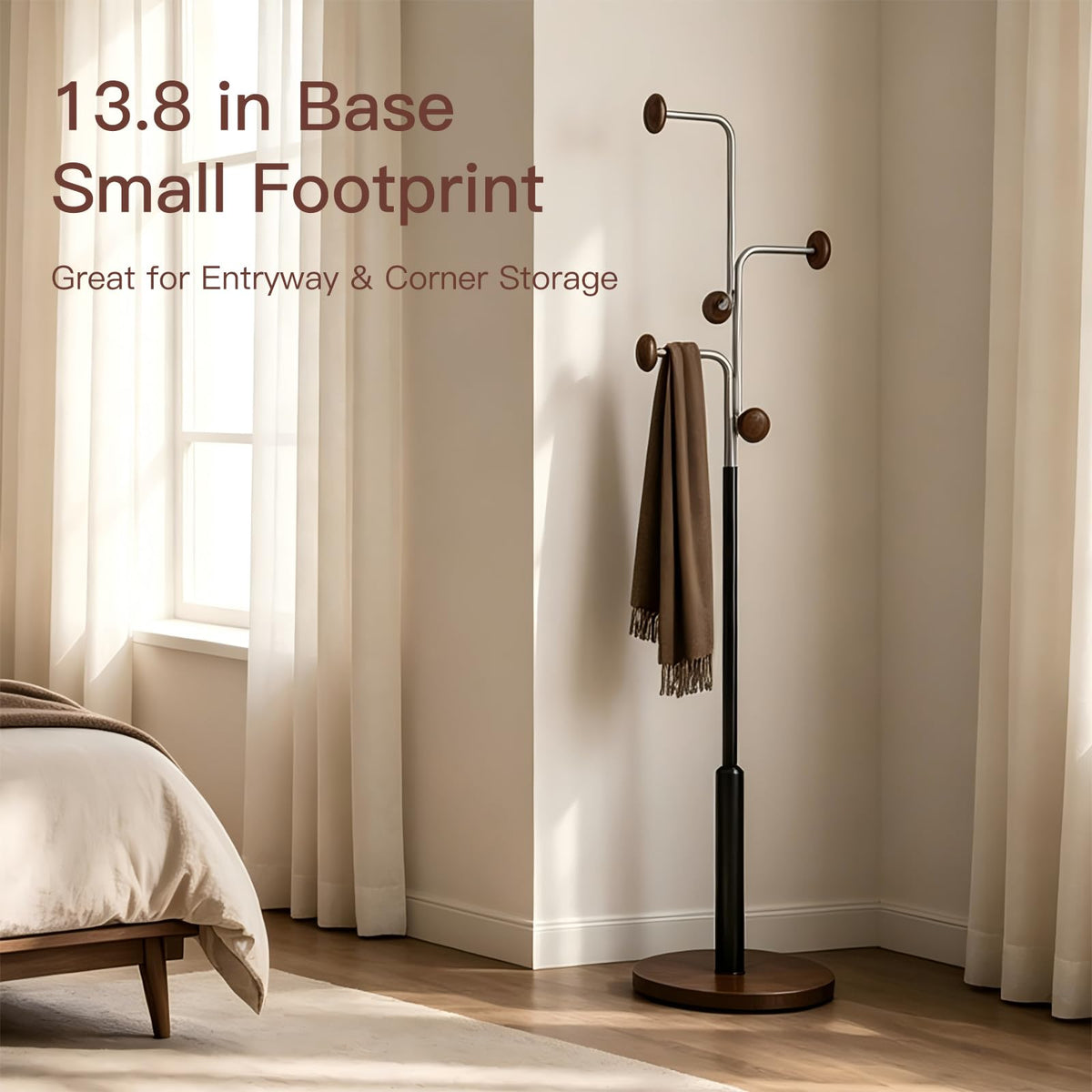 Freestanding Coat Rack with Wood Base
