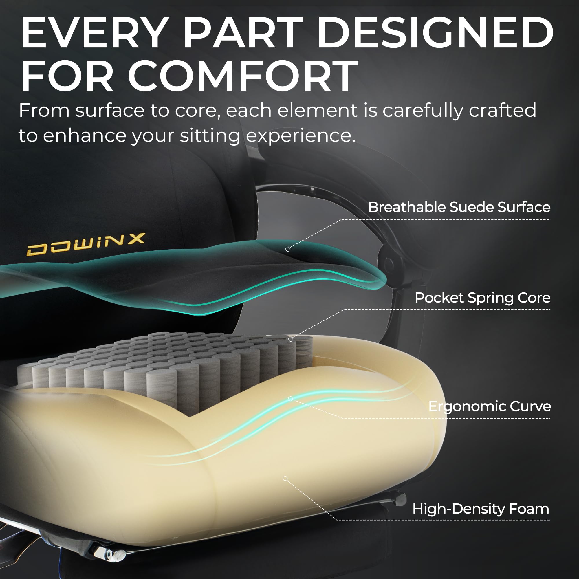 Ergonomic Gaming Chair with Footrest & Pocket Spring Cushion
