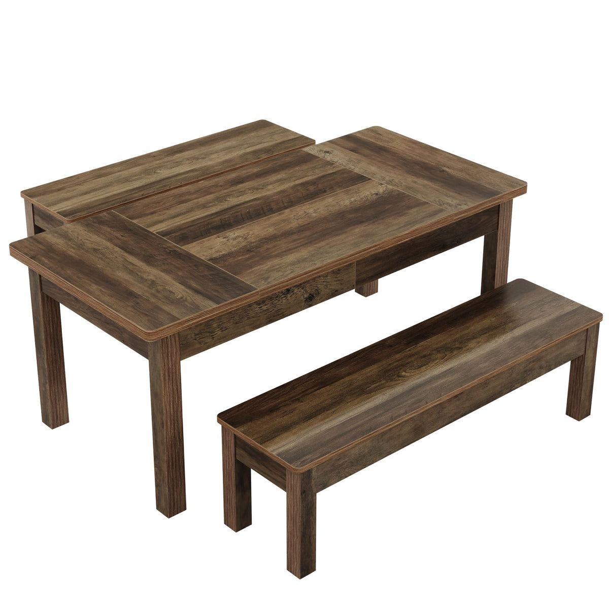 Tribesigns 55" Farmhouse Kitchen Table with 2 Dining Benches, Space Saving Dining Table Set for 4-6, 3 Pieces Wooden Dinette Set for Small Space, Restaurant, Breakfast Nook