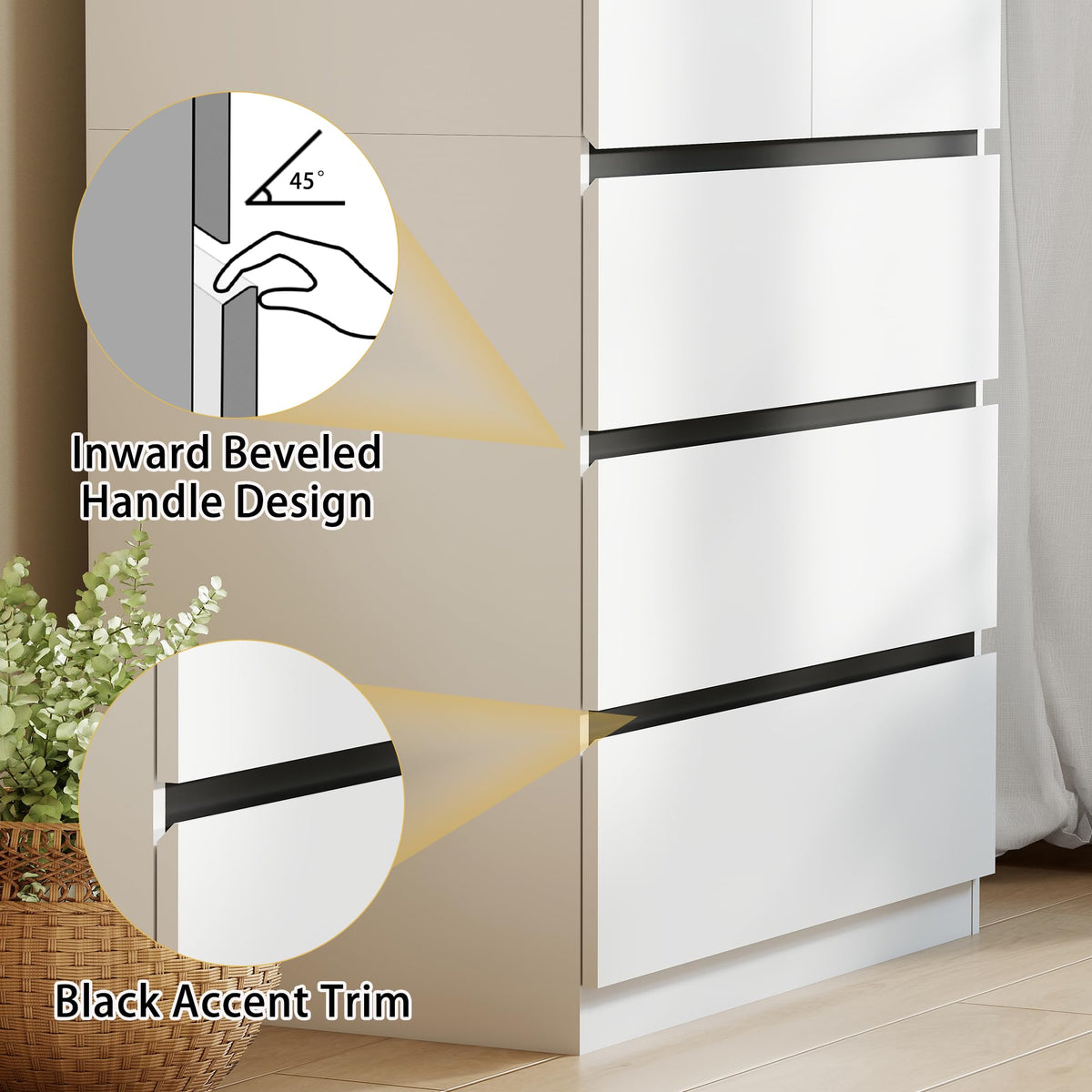 White Wardrobe with 3 Drawers