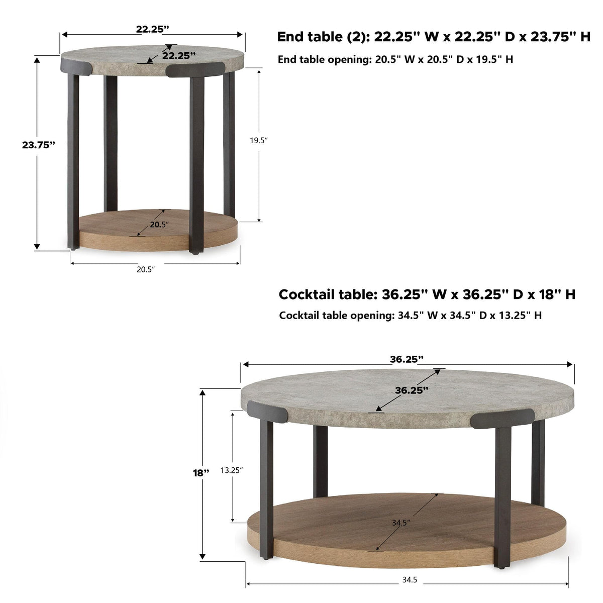 Signature Design by Ashley Round Coffee Table and End Table Set of 3