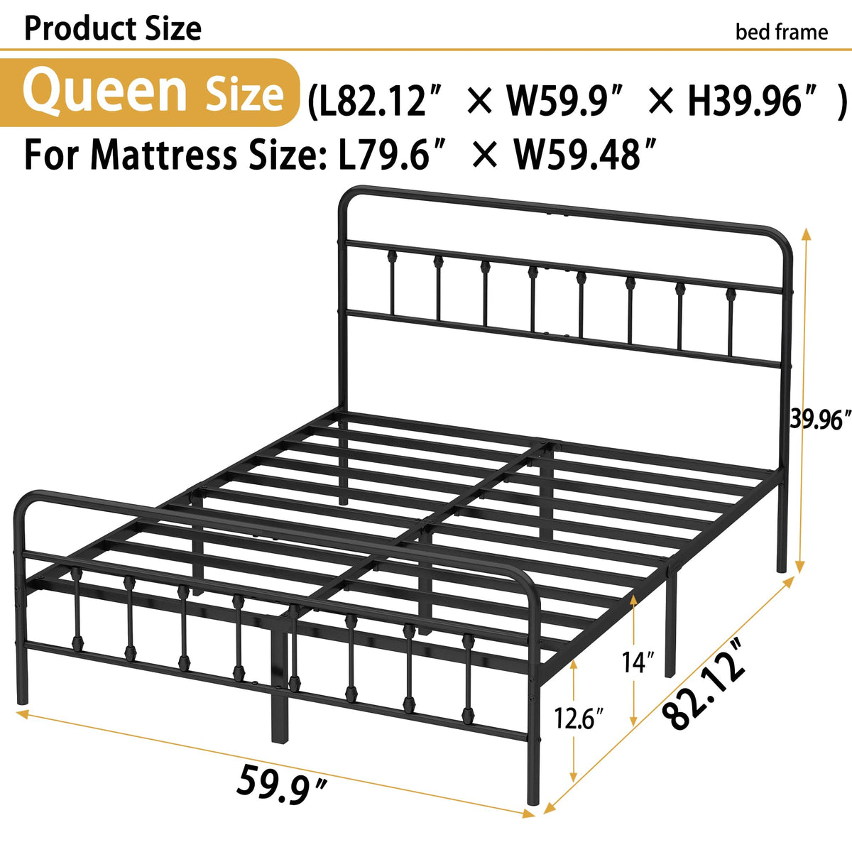 Queen Victorian Metal Bed Frame
