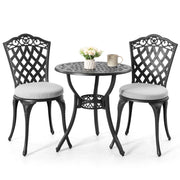 NUU GARDEN 3-Piece Patio Bistro Set Outdoor Cast Aluminum Bistro Table and Chairs Set of 2, Outdoor Patio Bistro Set with Umbrella Hole and Gray Cushions for Patio and Balcony, Black