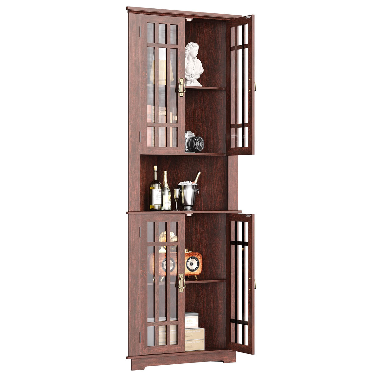 IRONCK Mid Century Modern Corner Cabinet, Red Walnut