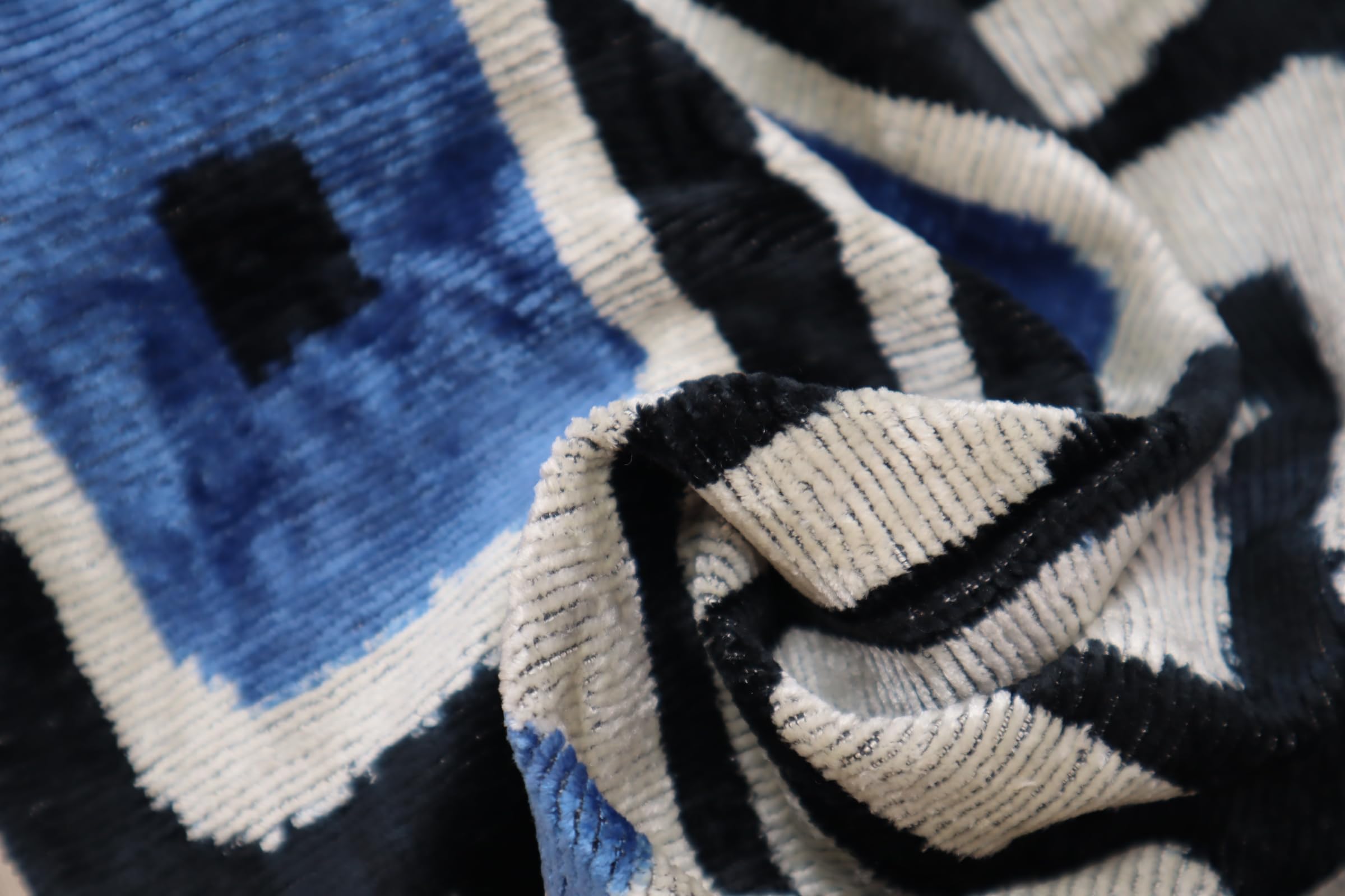 CANVELLO Handmade Velvet Decorative Pillow 16" x 24" | Premium Down Feather Fill, Geometric Blue and Black Pattern, Hidden Zipper Closure