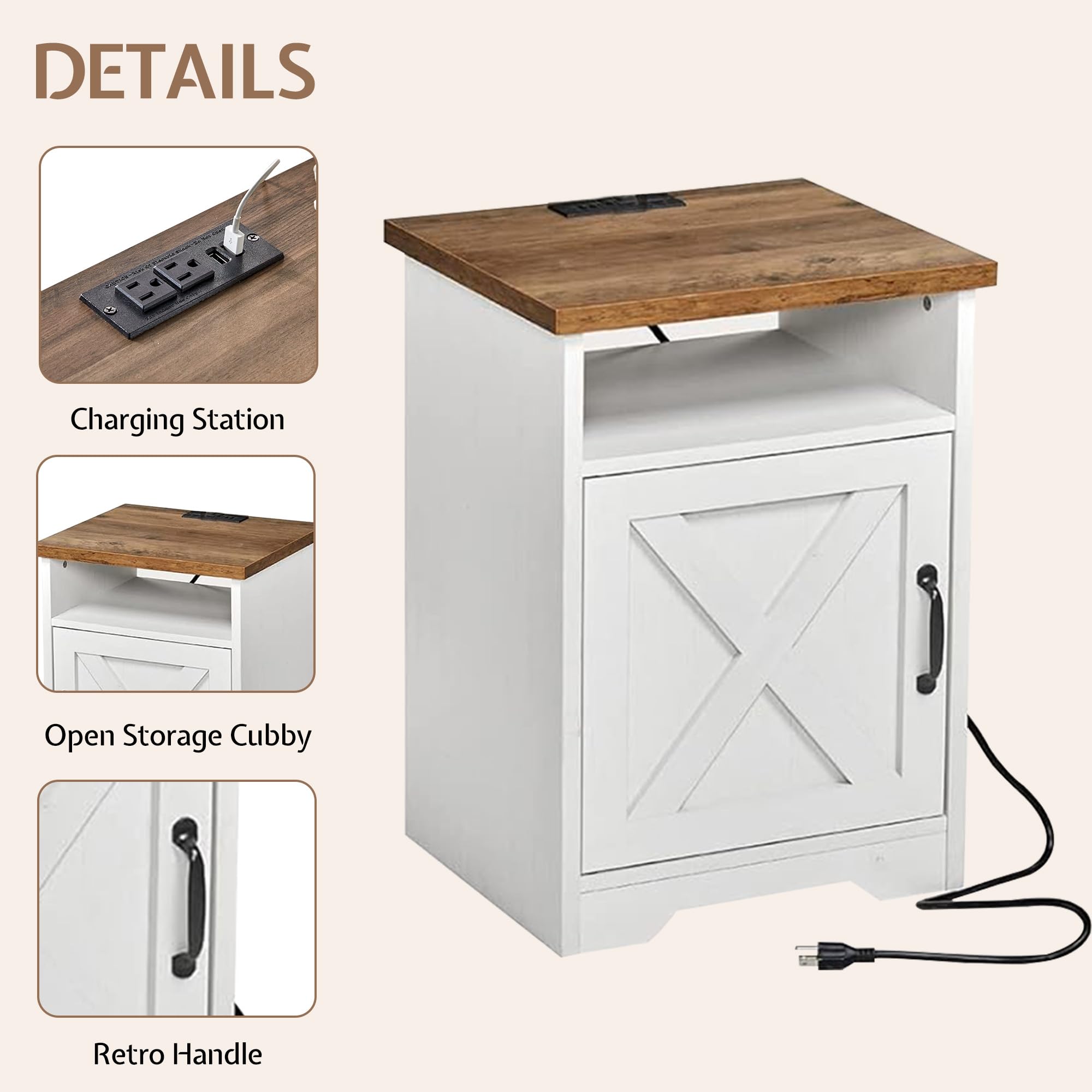 Farmhouse 3-Piece Coffee & End Table Set with Charging Station