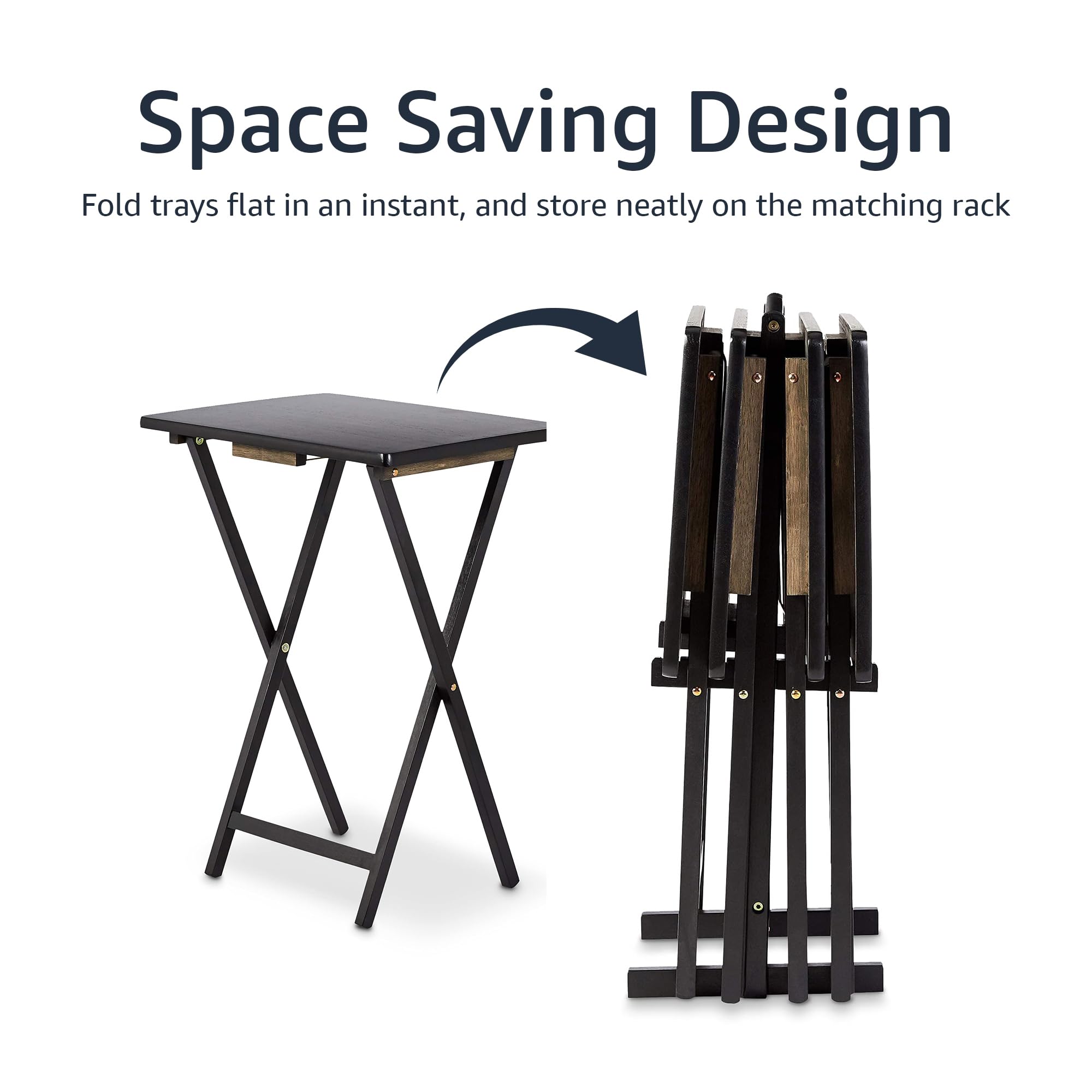 Folding TV Tray Tables with Storage Rack, Set of 4