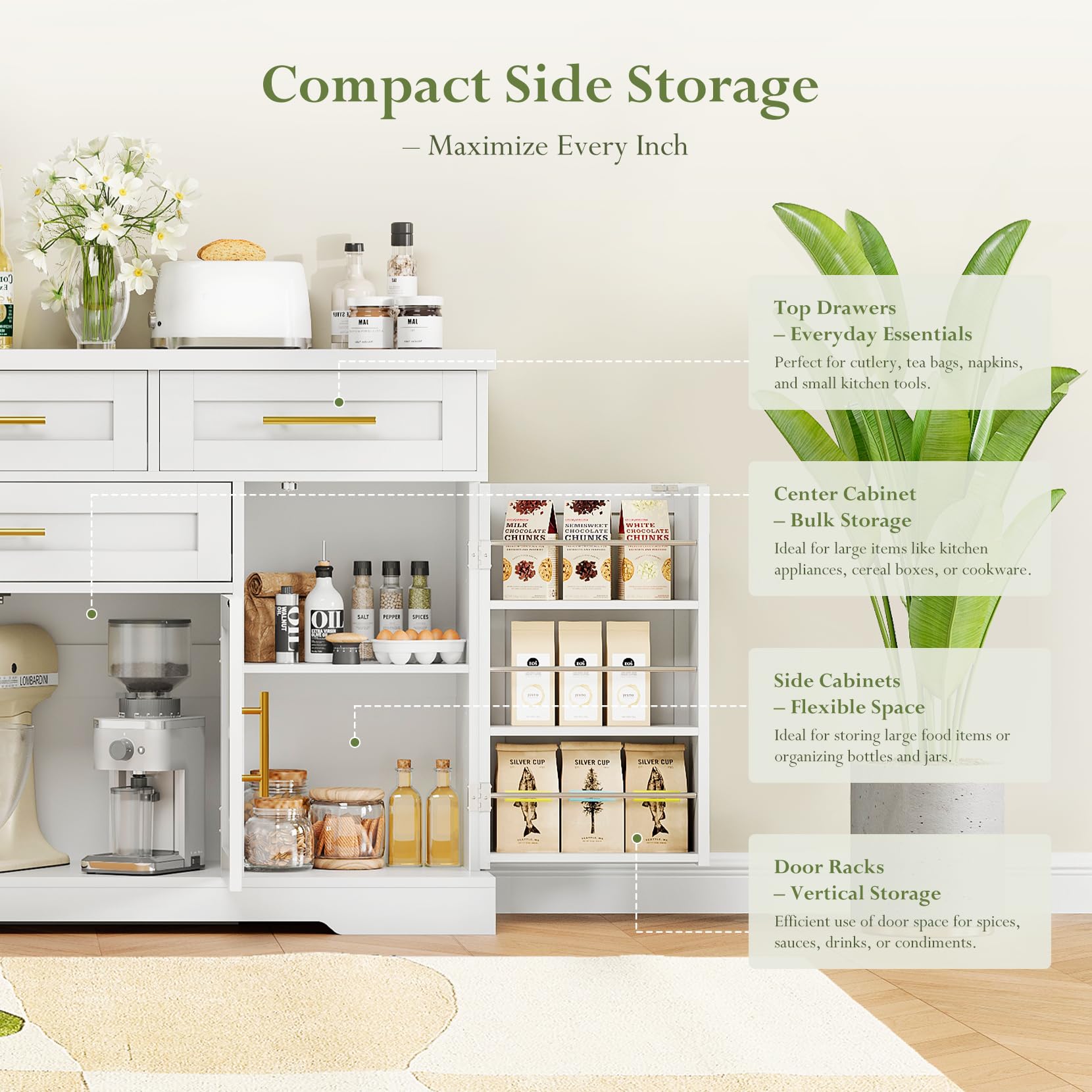 54" Buffet Cabinet with Storage & 4 Drawers
