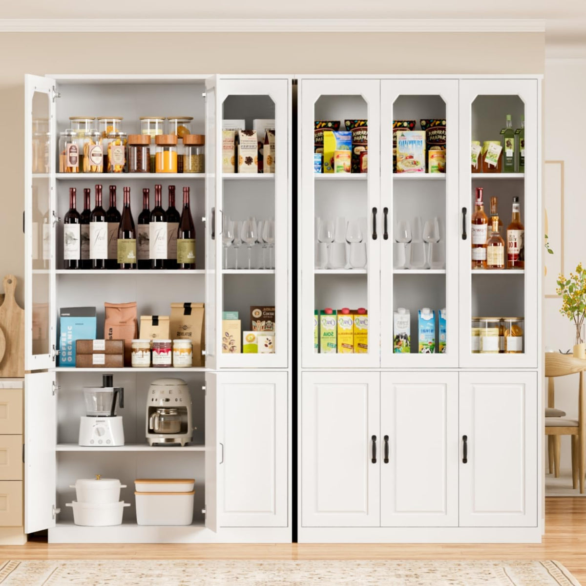 IdeaKey White Kitchen Pantry Cabinet, 78.7" Tall China Cabinet with Glass Doors and Adjustable Shelves, Wooden Display Cabinet for Dining, Living Room, White