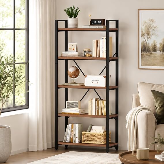 5-Tier White Oak Bookshelf