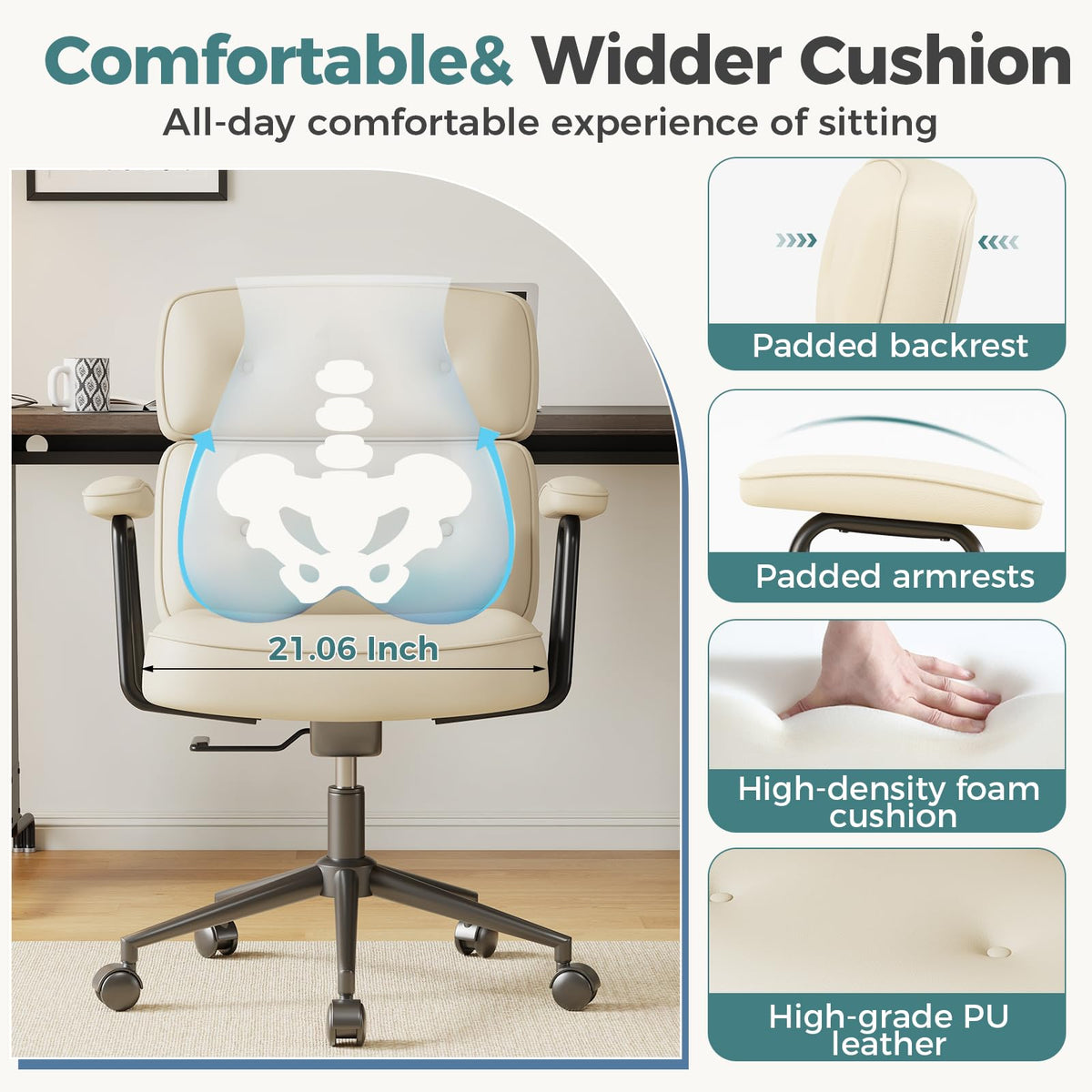 OLIXIS Ergonomic Home Office Desk Chair, PU Leather Computer Chair