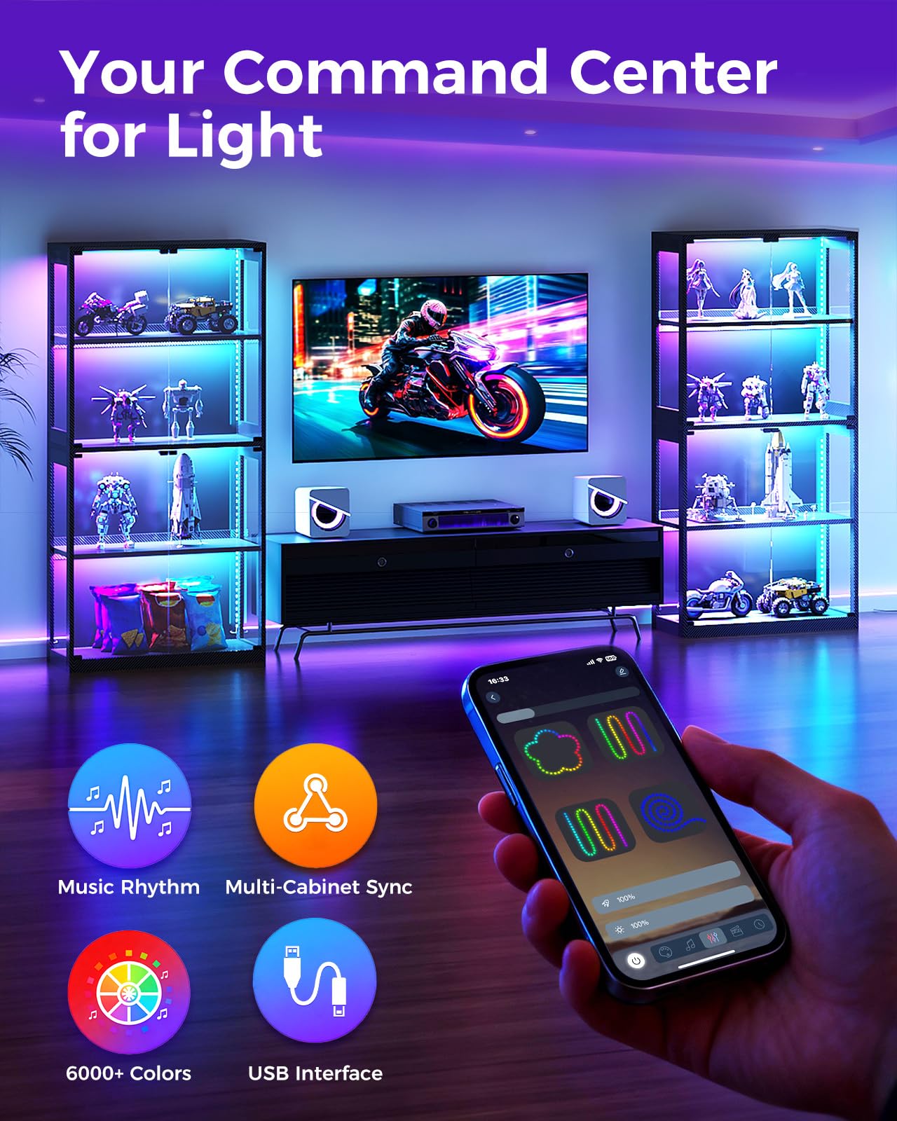 4-Tier Glass Display Cabinet with RGB Lights