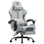 GTPLAYER Gaming Chair with Foot Rest & Pocket Spring Cushion, Ergonomic High Back Computer Desk Chair with Headrest & Lumbar Support for Back Pain Relief, Breathable Fabric, Mist-Blue