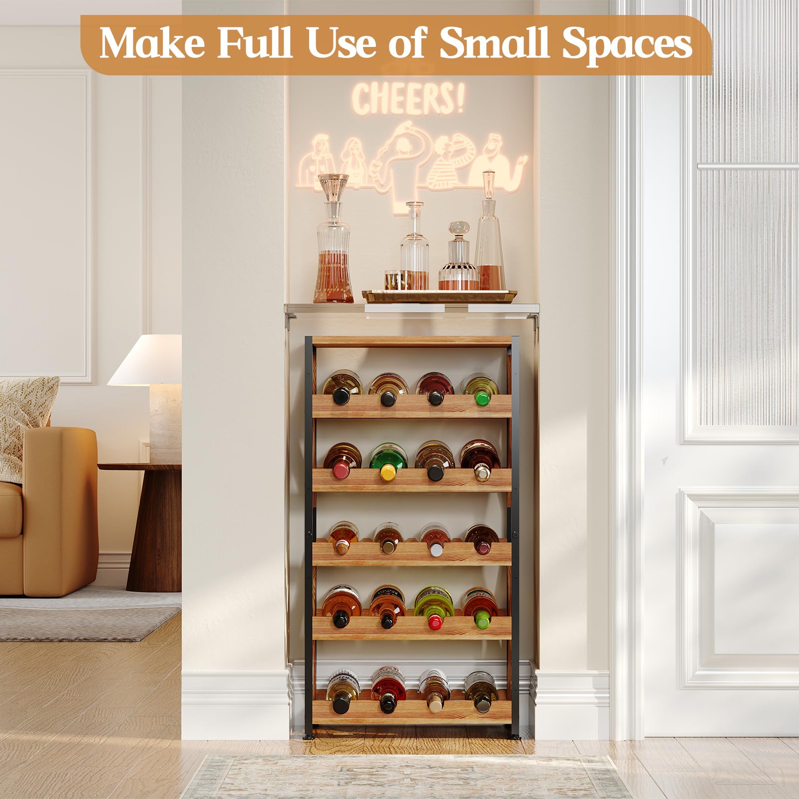 20-Bottle Freestanding Wine Rack with Wood Top