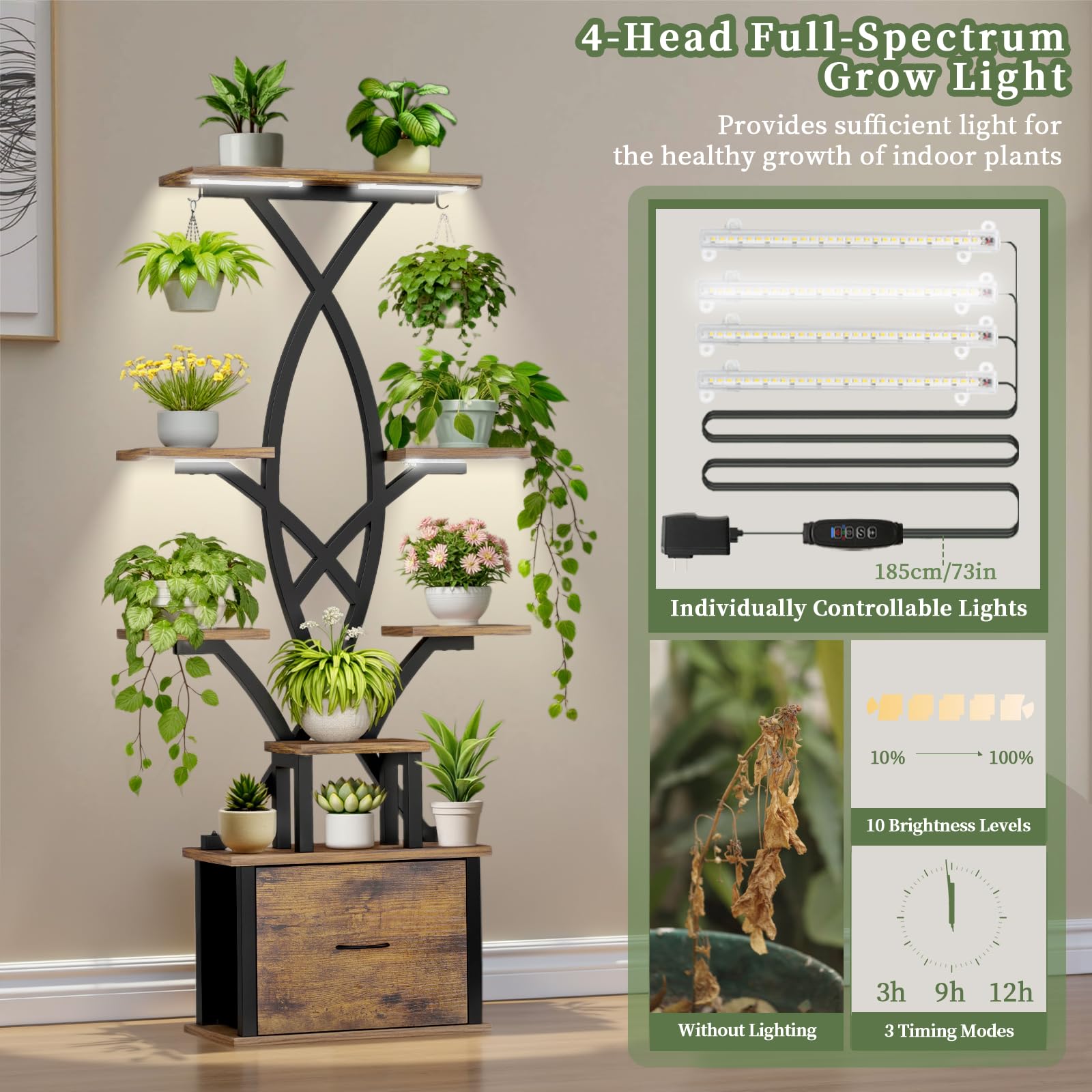 Tiered Plant Stand with Grow Lights