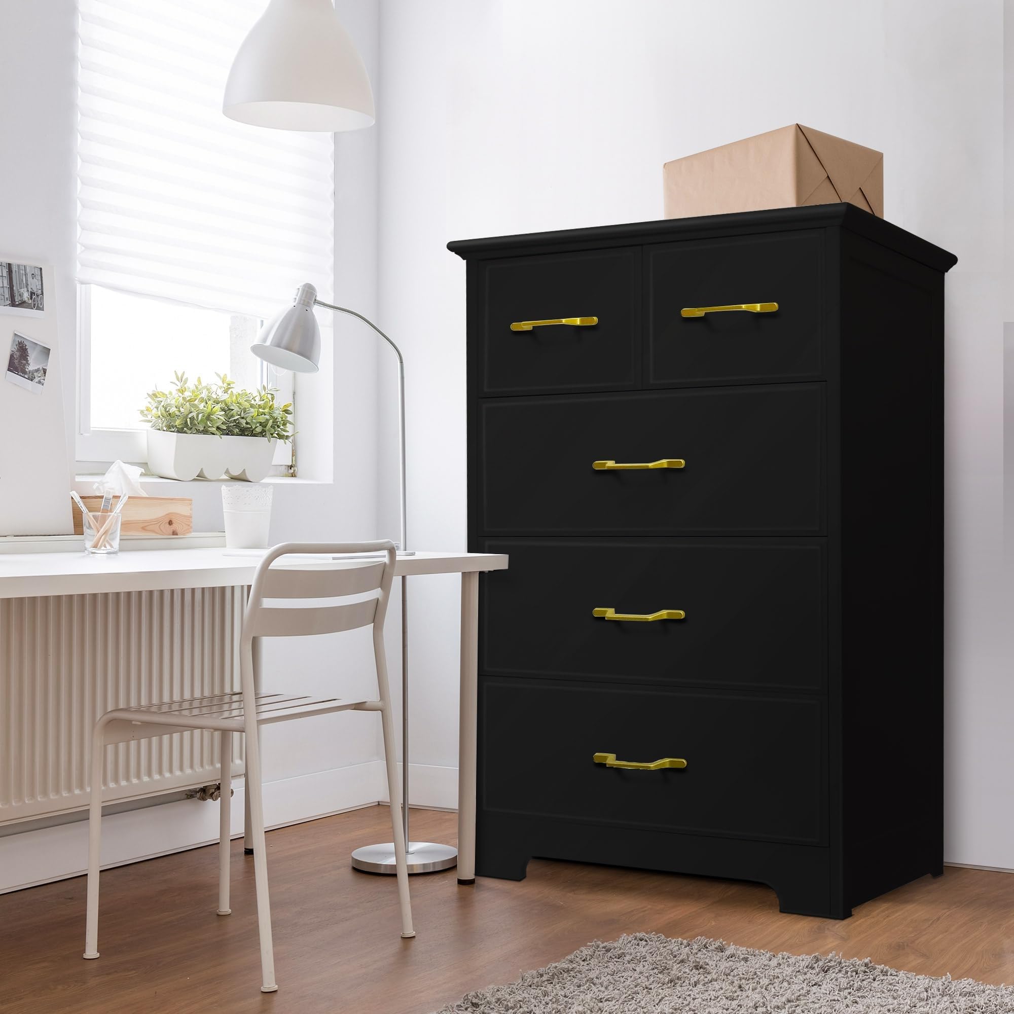NEDYO 5 Drawer Accent Cabinet, Modern Tall Chest, Wooden Storage Organizer Cabinet fo Living Room, Hallway, Entryway, Office. Black