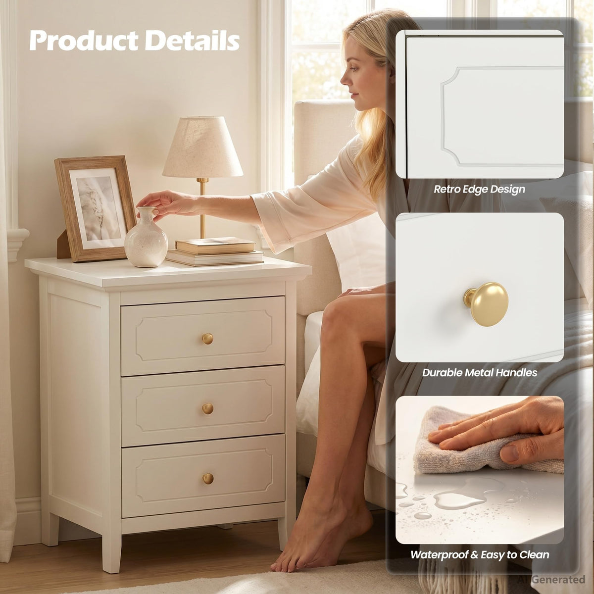 White 3-Drawer Nightstand