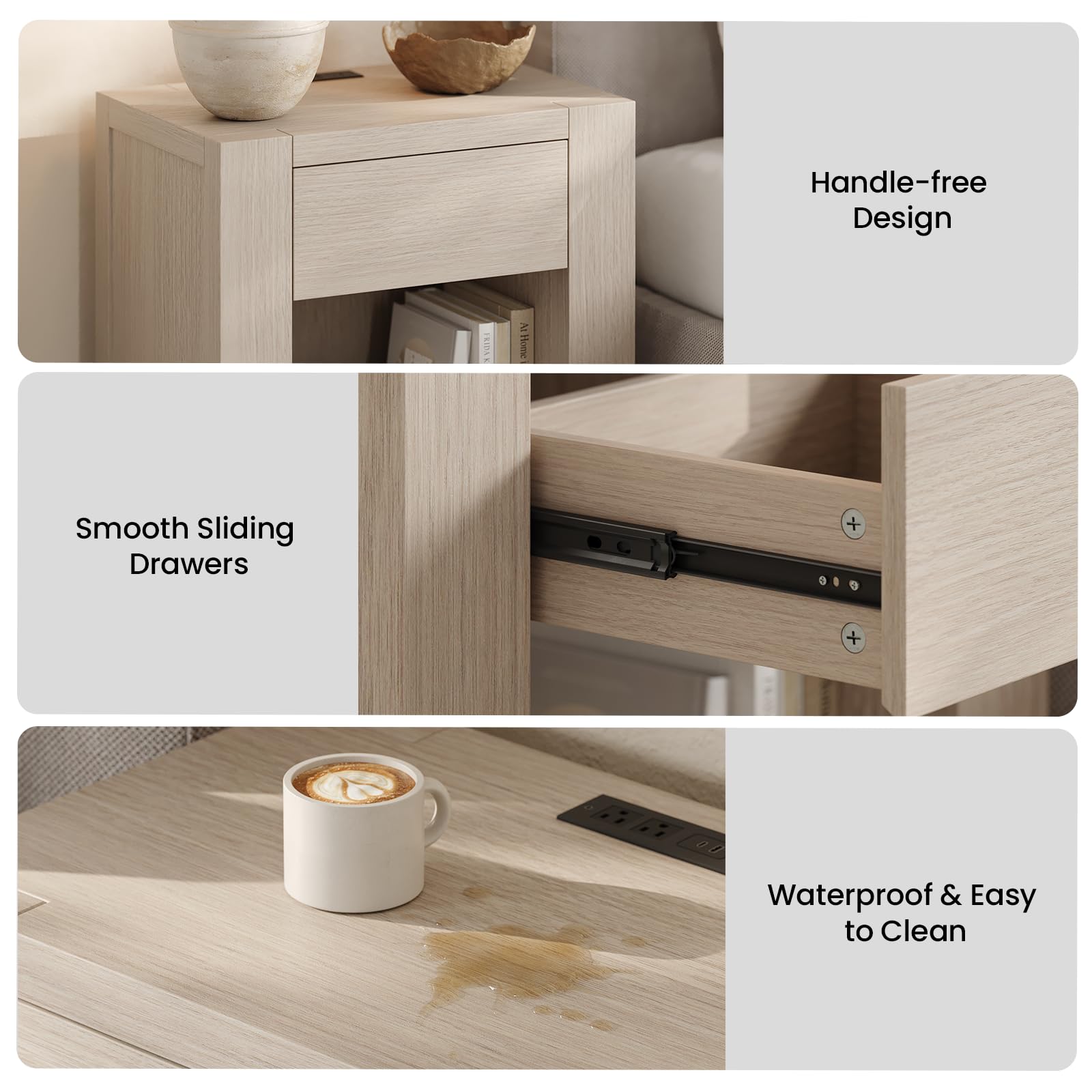 White Oak Nightstand with Charging Station & Drawer