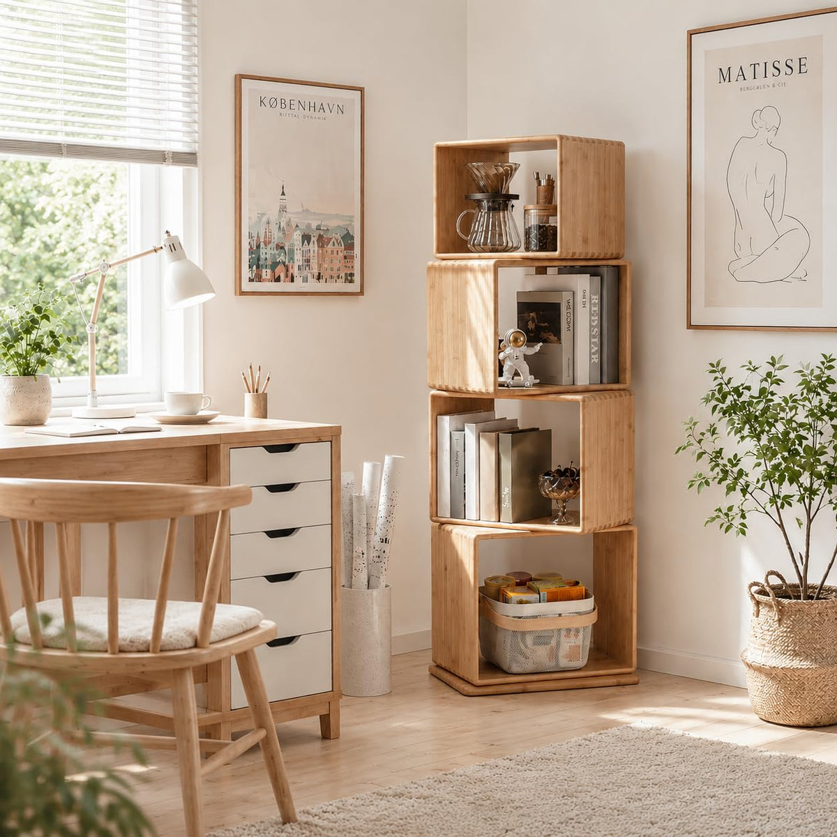 4-Tier Rotating Bamboo Bookshelf