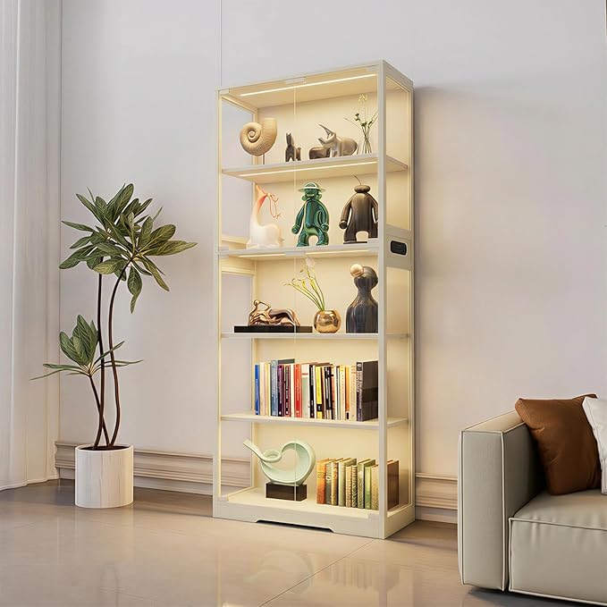 5-Tier Glass Display Cabinet with LED Lighting & Motion Sensor