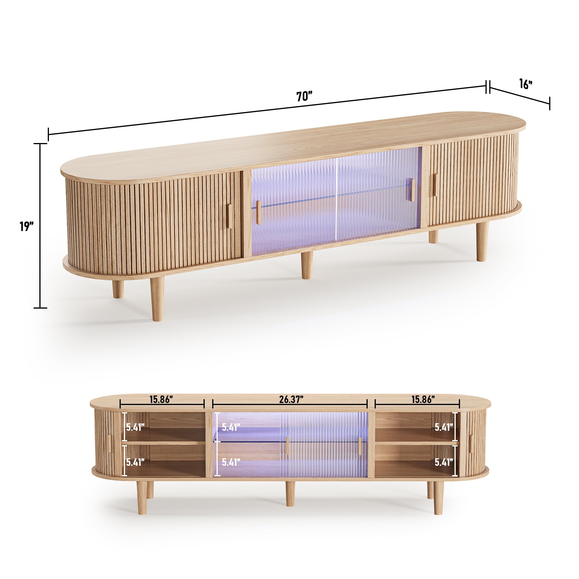 70" Fluted TV Stand with LED Lights