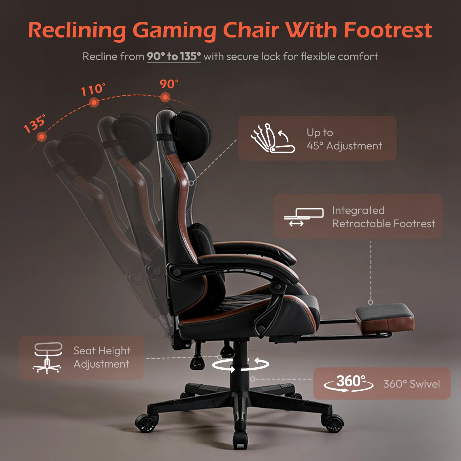 Ergonomic Gaming Chair with Footrest & Memory Foam Support