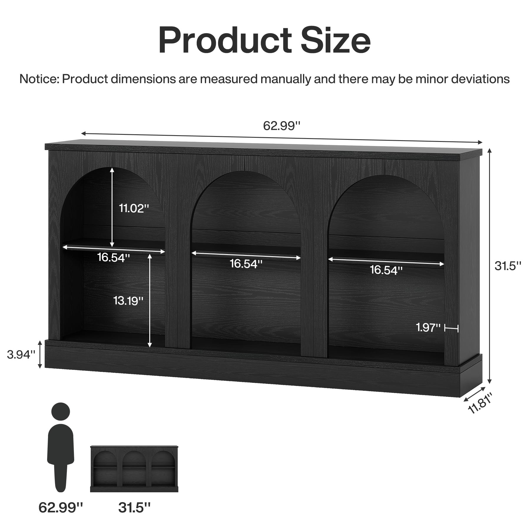 Tribesigns Farmhouse Console Table, 63-Inch Long Entryway Table with 3 Tier Storage, Wooden Rectangular Sofa Table Behind The Couch for Entrance, Hallway, Living Room, Black