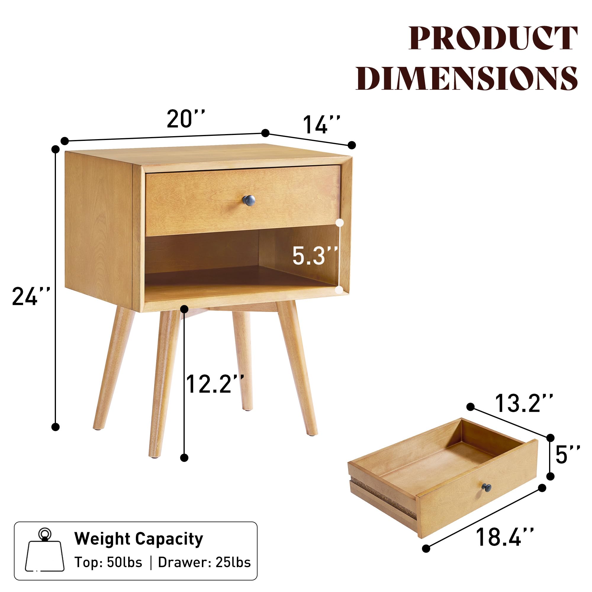 Solid Wood Nightstand with Drawer & Open Cubby