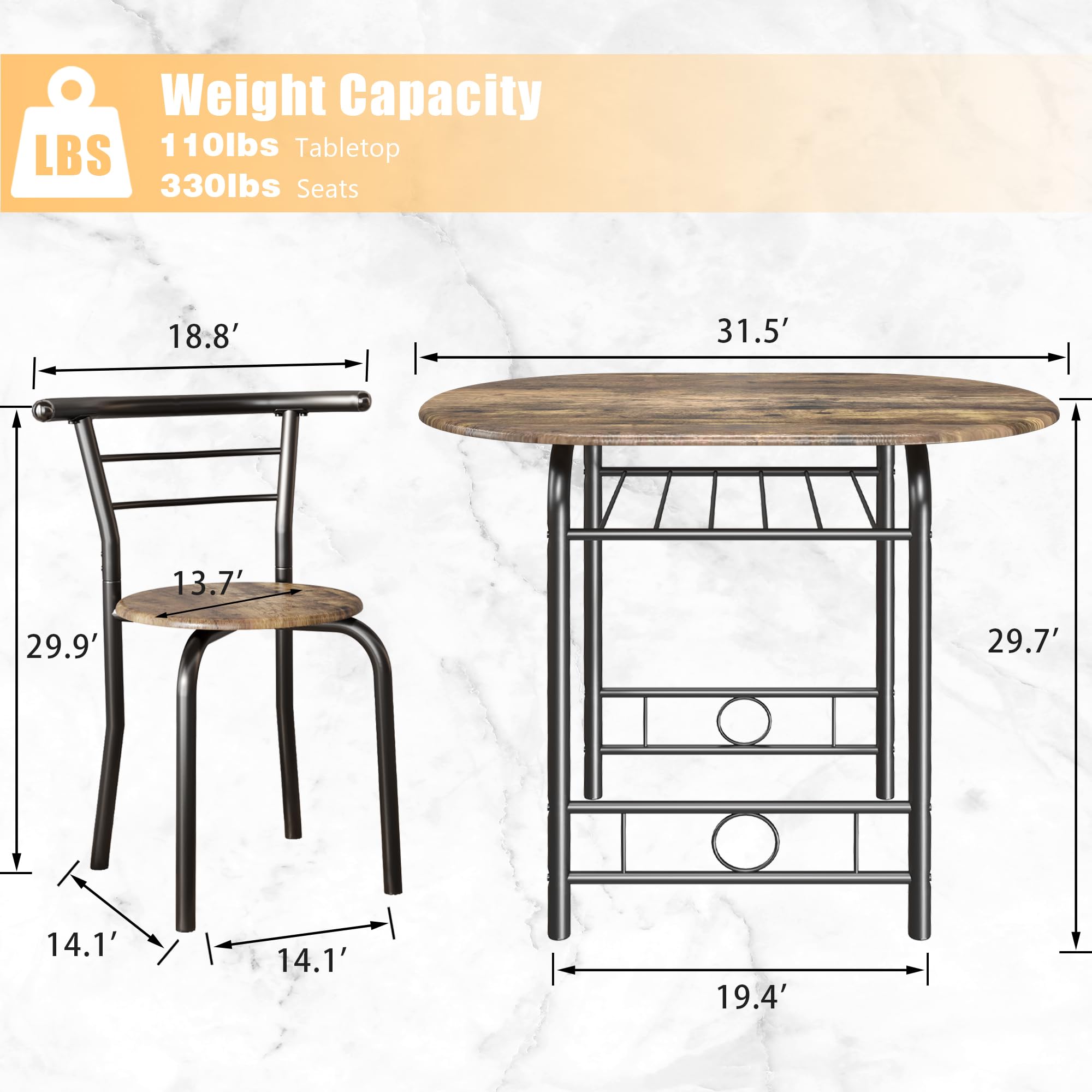 3-Piece Kitchen Table & Chair Set with Wine Rack
