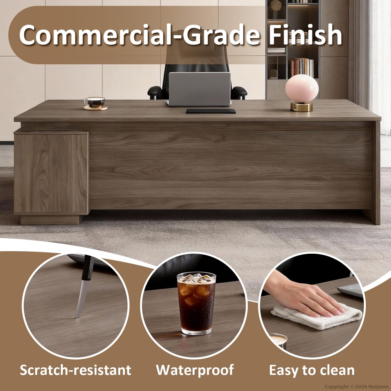 L-Shaped Executive Office Desk with Locking Drawers