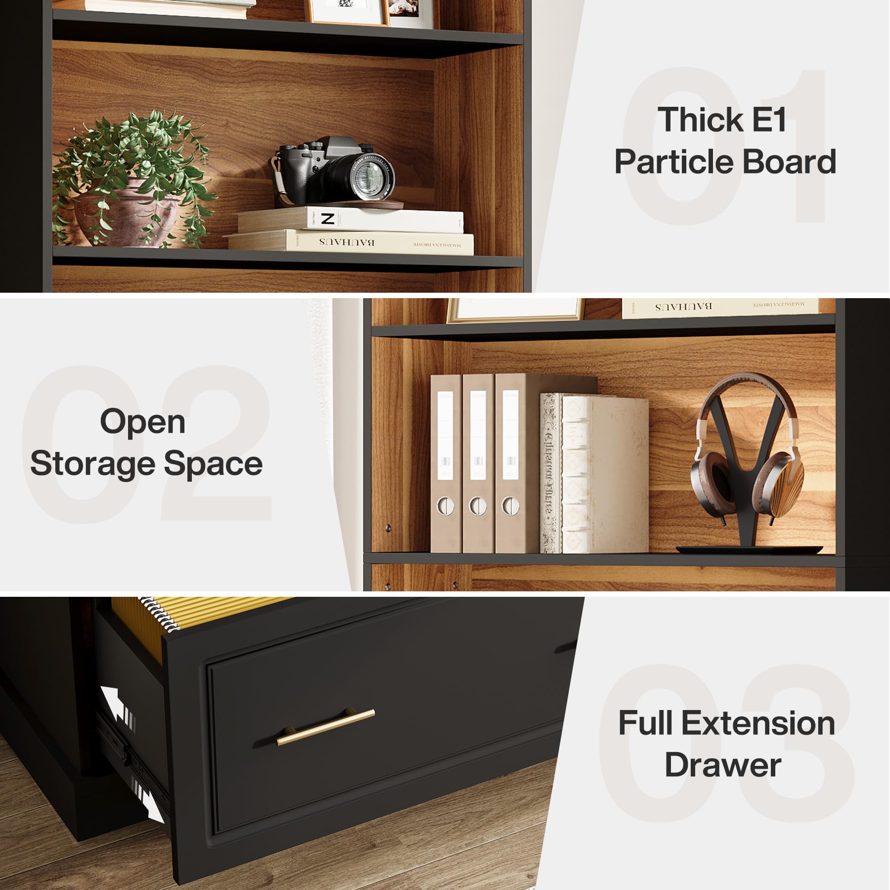 2-Drawer File Cabinet with 5-Tier Bookshelf & Printer Stand