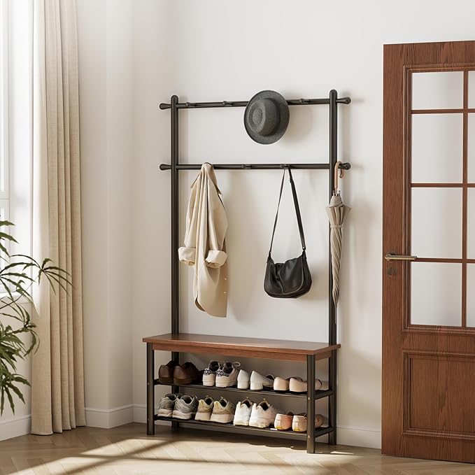 3-in-1 Entryway Hall Tree with Bench & Coat Rack