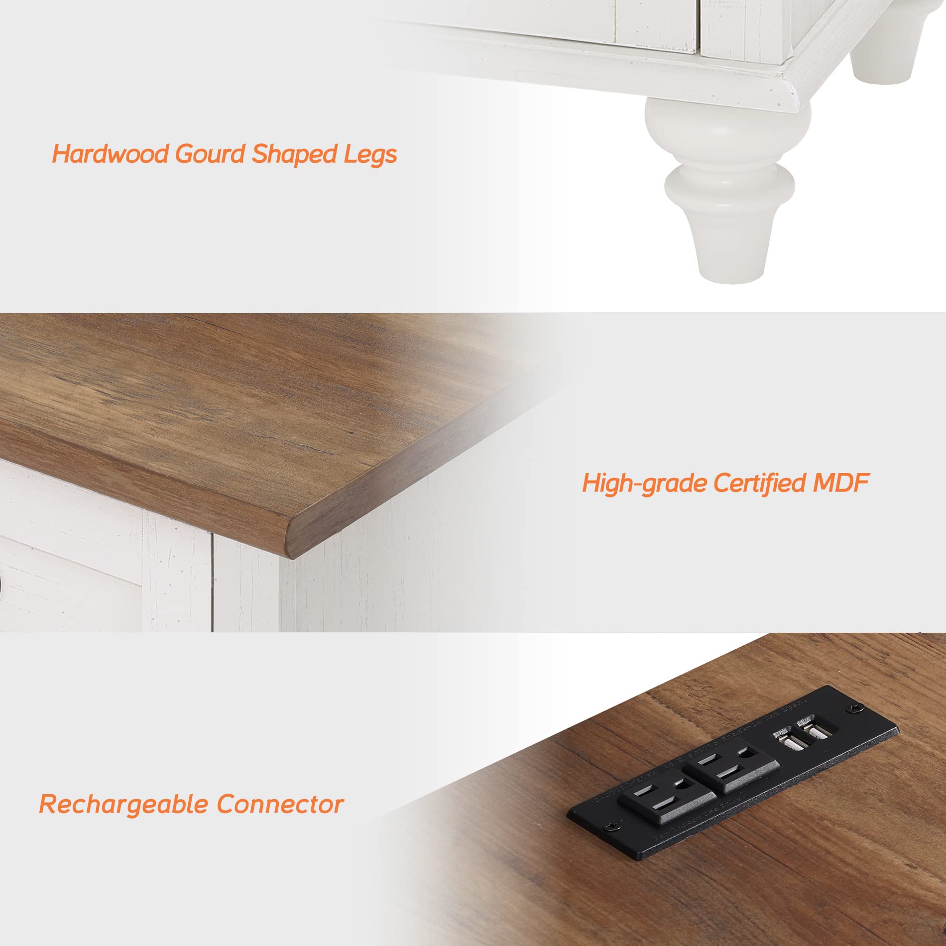 WAMPAT Side Tables Set of 2 Nightstands, Mid-Century End Table for Bedroom, Wooden Bedside Table with 2 Large Drawers, Solid Wood Leg Night Stand for Bedroom & Living Room, Off White