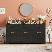9-Drawer Dresser with LED Light & Charging Station